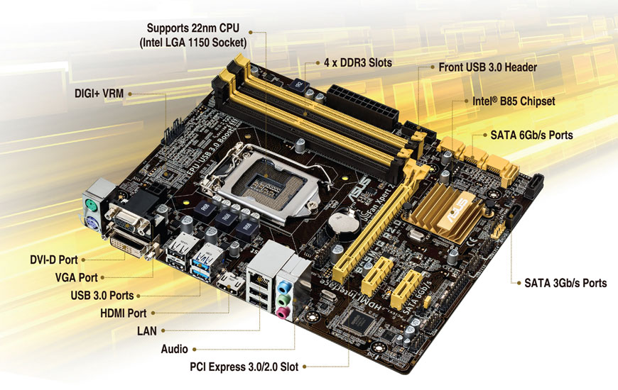 Asus Motherboard B85M-G R2.0 Intel Core i7/i5/i3 LGA1150 B85